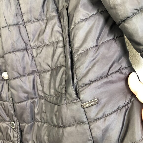 Lands' End Black Long Puffer Coat Women's 16W Snap Button Fall Winter Warm Cozy - Picture 10 of 12